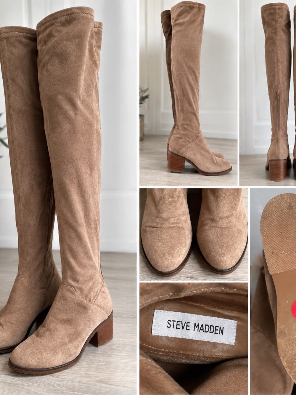 Steve Madden Taupe Suede Over-the-Knee Boots Size 6 Block Heel